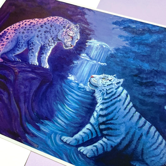 Tiger and Snow Leopard - Art Print