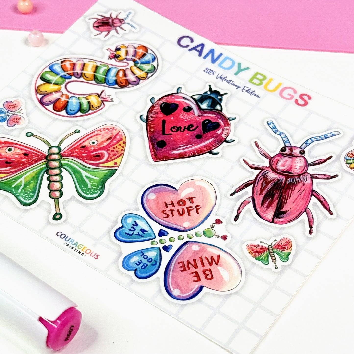 Valentine's Candy Bugs - Sticker Sheet