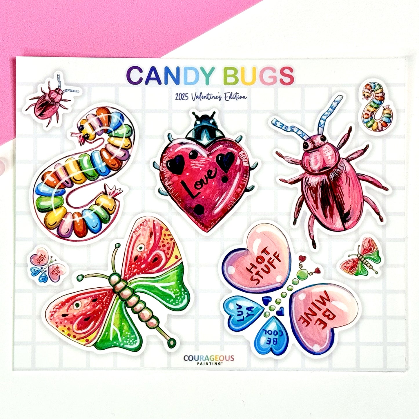 Valentine's Candy Bugs - Sticker Sheet